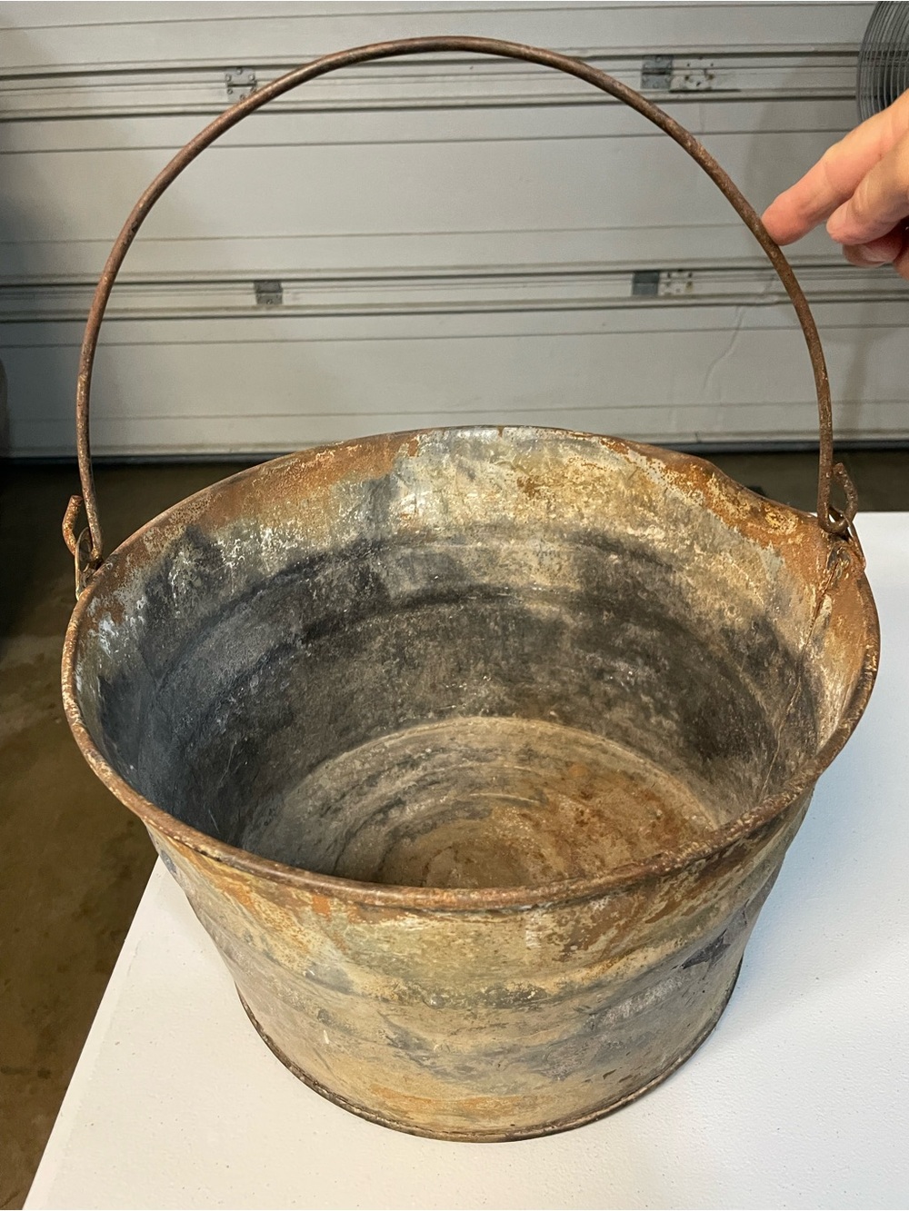 Vintage Weathered Rusted Galvanized Steel Pail Bucket with Handle Holds Water